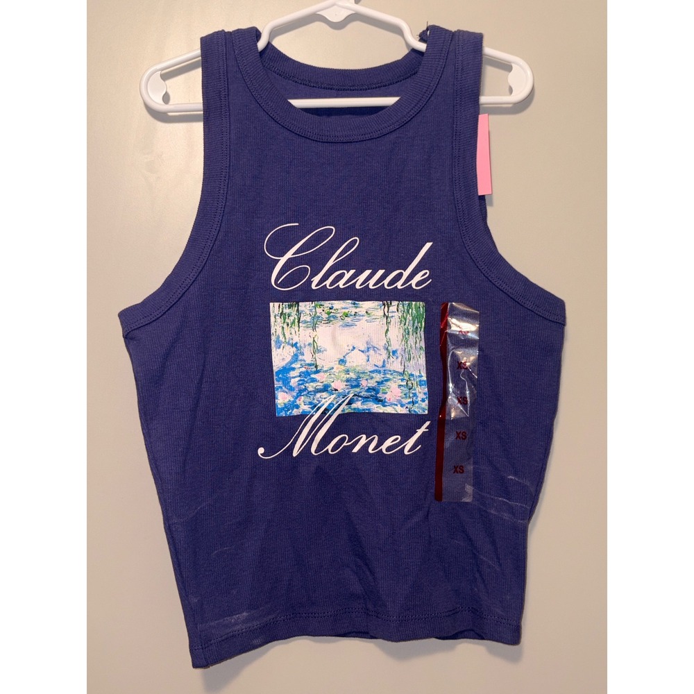 Mighty‎ Fine Claude Monet Water Lilies Graphic Ribbed Tank Top Purple XS New